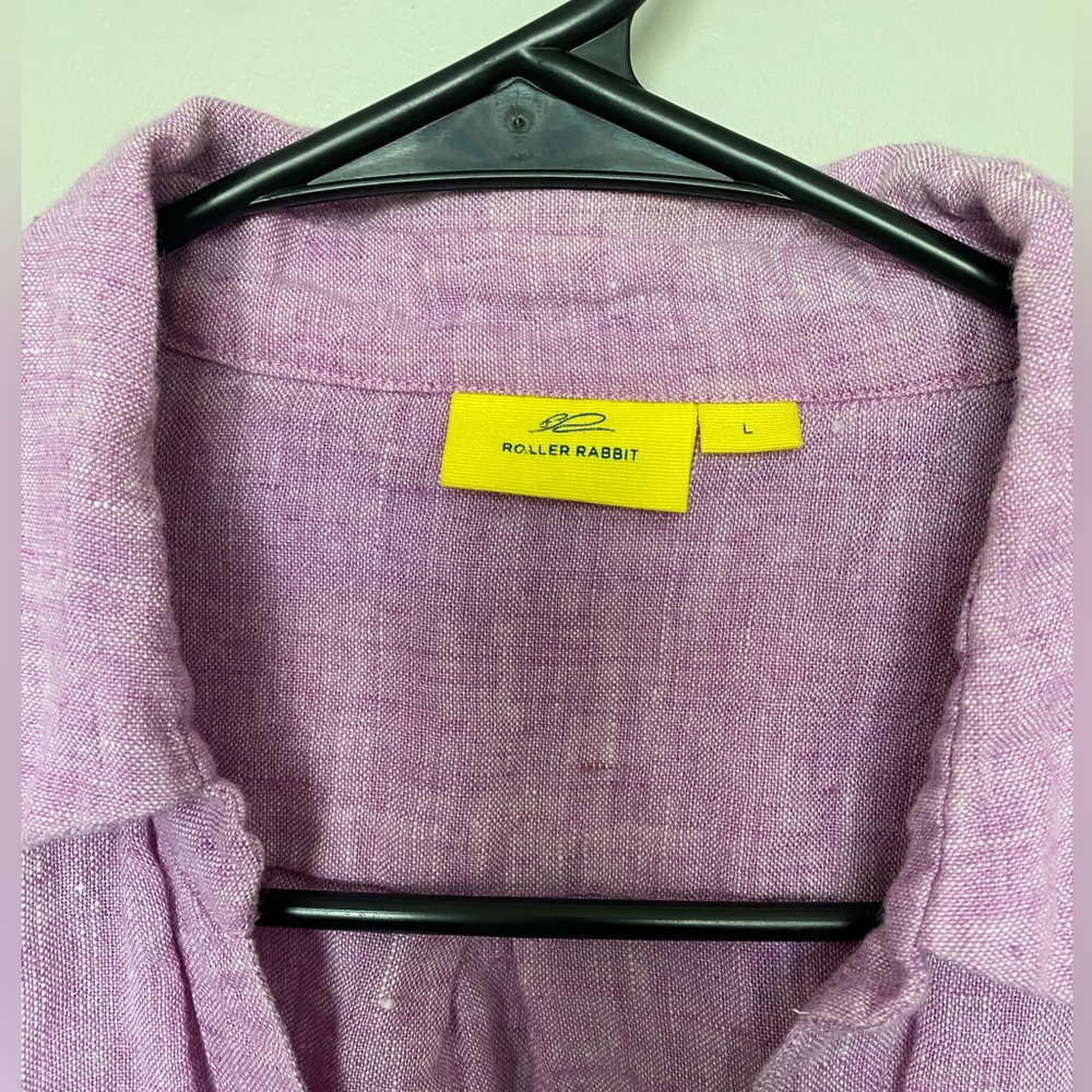 ROLLER RABBIT 100% linen guy shirt lilac purple button down top